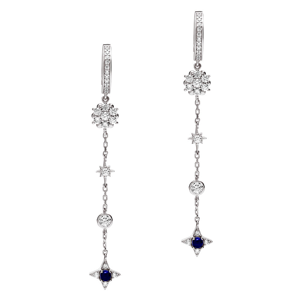 Emporio Armani Sterling Silver Starry Night Zirconia And Blue Stone Drop Earrings