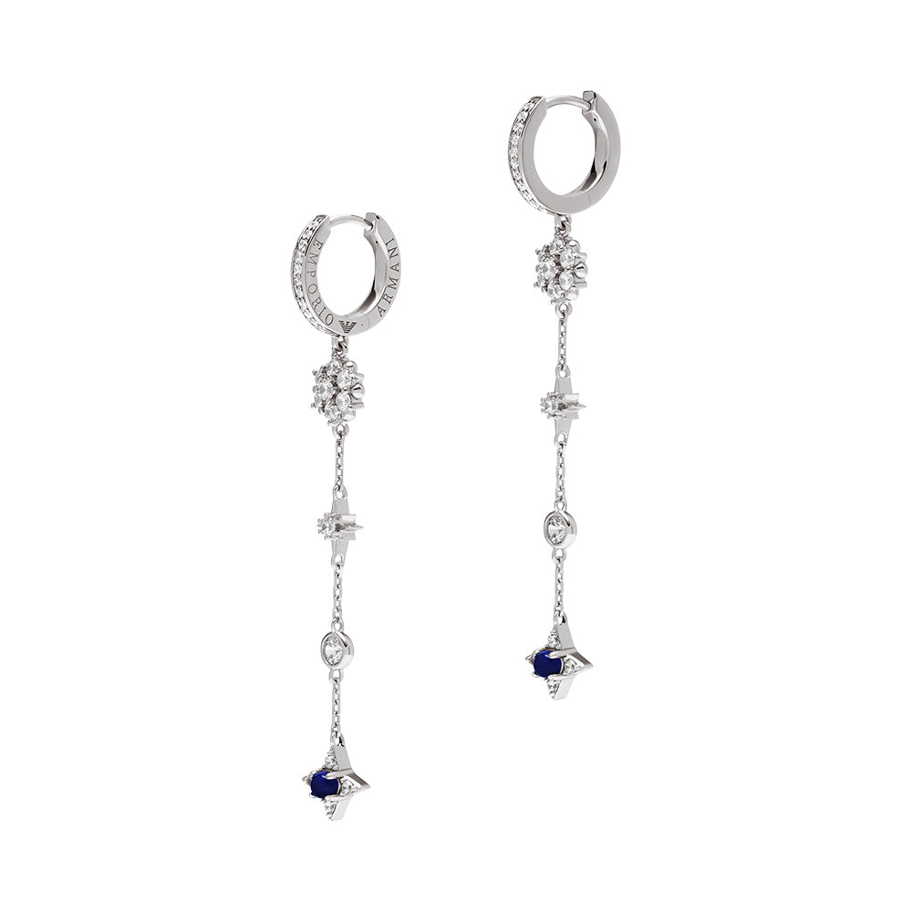 Emporio Armani Sterling Silver Starry Night Zirconia And Blue Stone Drop Earrings