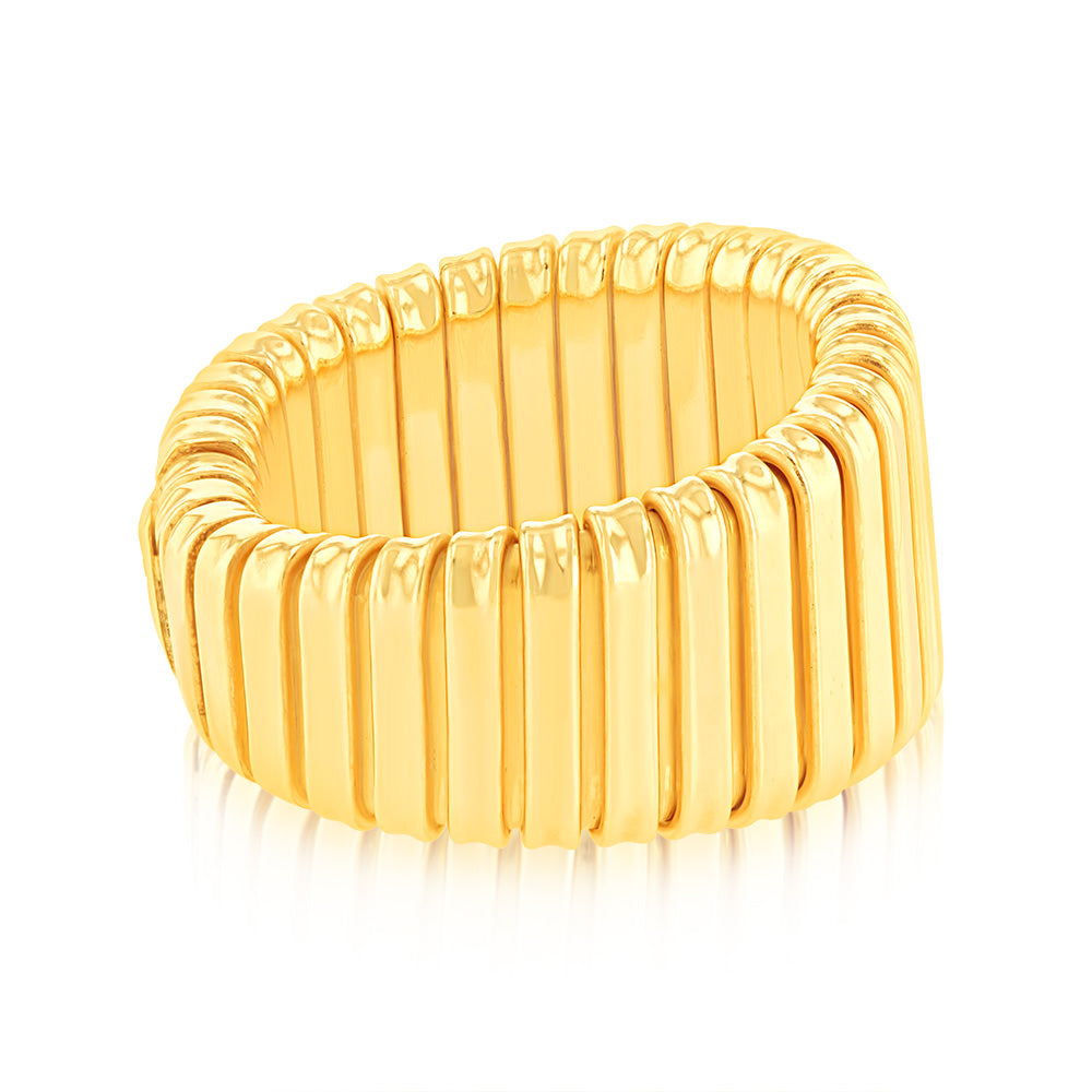 Sterling Silver Gold Plated Polished Ribbed Ring