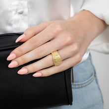Load image into Gallery viewer, Sterling Silver Gold Plated Polished Ribbed Ring
