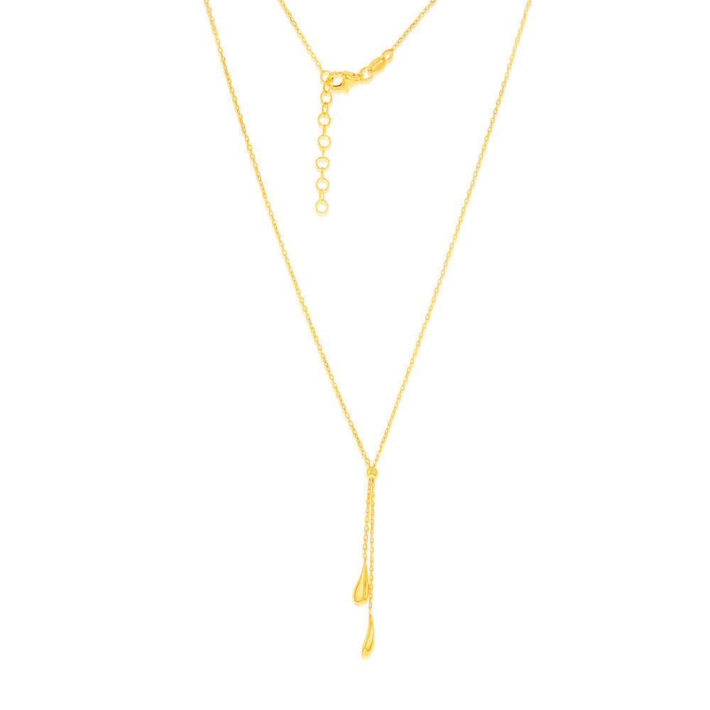 Sterling Silver Gold Plated Polished Double Tear Drop Pendant Chain