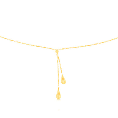 Sterling Silver Gold Plated Polished Double Tear Drop Pendant Chain