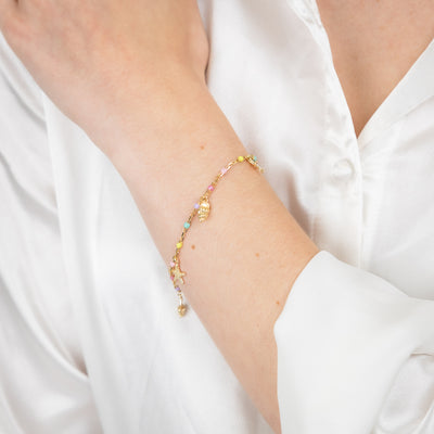 Sterling Silver Gold Plated Multicolour Charm Bracelet
