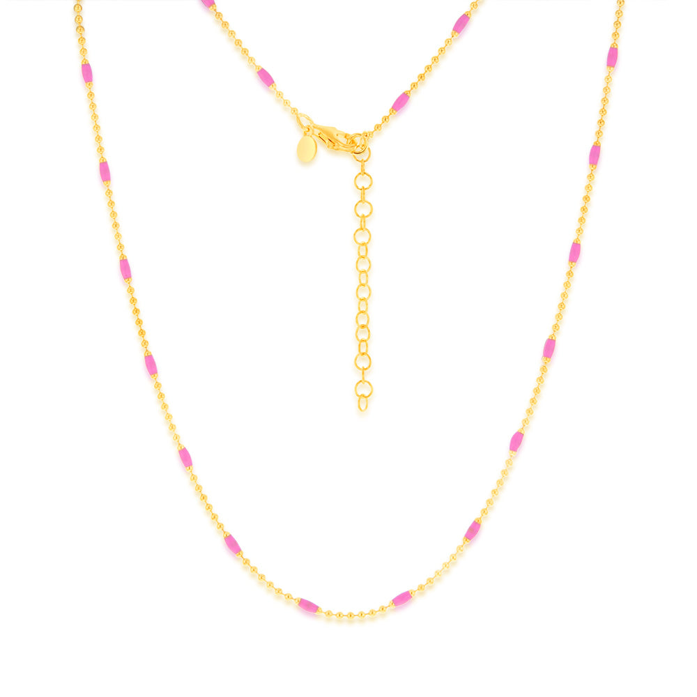 Sterling Silver Gold Plated Pink Enamel Bead 45cm Chain