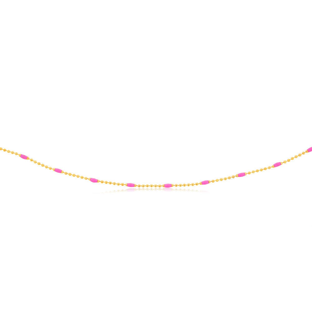 Sterling Silver Gold Plated Pink Enamel Bead 45cm Chain