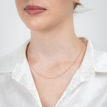 Load image into Gallery viewer, Sterling Silver Gold Plated Pink Enamel Bead 45cm Chain