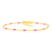 Load image into Gallery viewer, Sterling Silver Gold Plated Pink Enamel Beads 19cm Bracelet