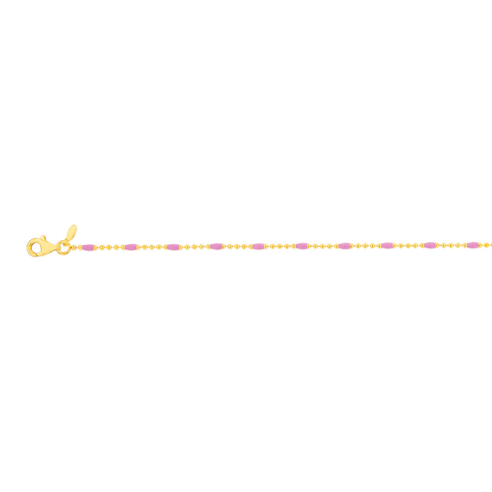 Sterling Silver Gold Plated Pink Enamel Beads 19cm Bracelet