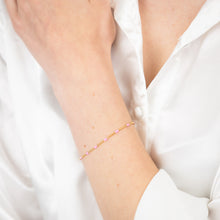 Load image into Gallery viewer, Sterling Silver Gold Plated Pink Enamel Beads 19cm Bracelet