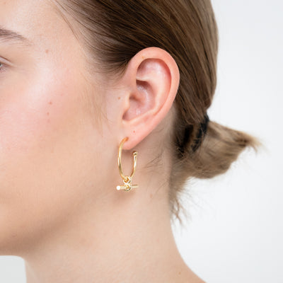 Sterling Silver Gold Plated Zirconia Bar 3/4th Hoop Earrings