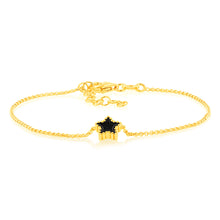 Load image into Gallery viewer, Sterling Silver Gold Plated Black Enamel Star 17+3cm Bracelet