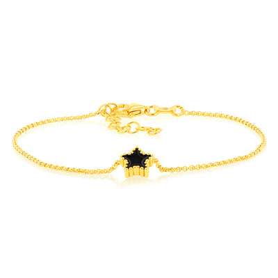 Sterling Silver Gold Plated Black Enamel Star 17+3cm Bracelet