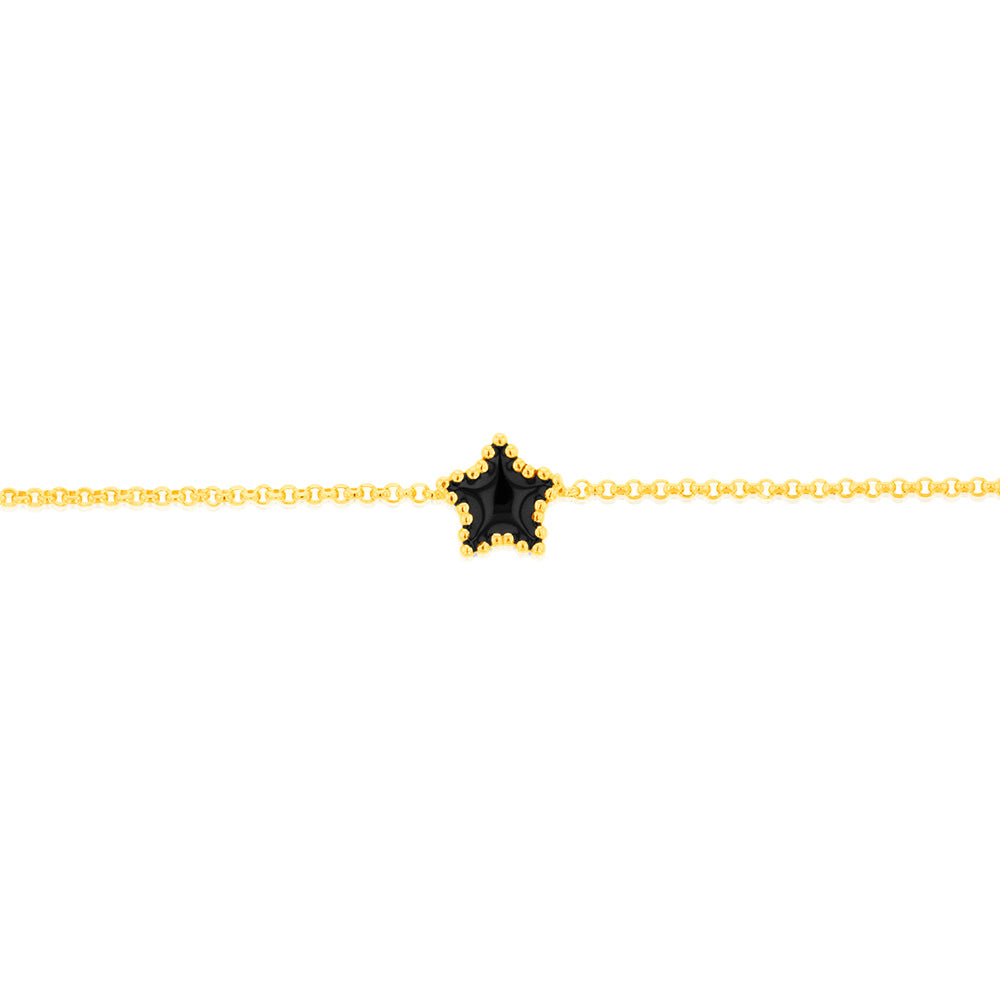Sterling Silver Gold Plated Black Enamel Star 17+3cm Bracelet