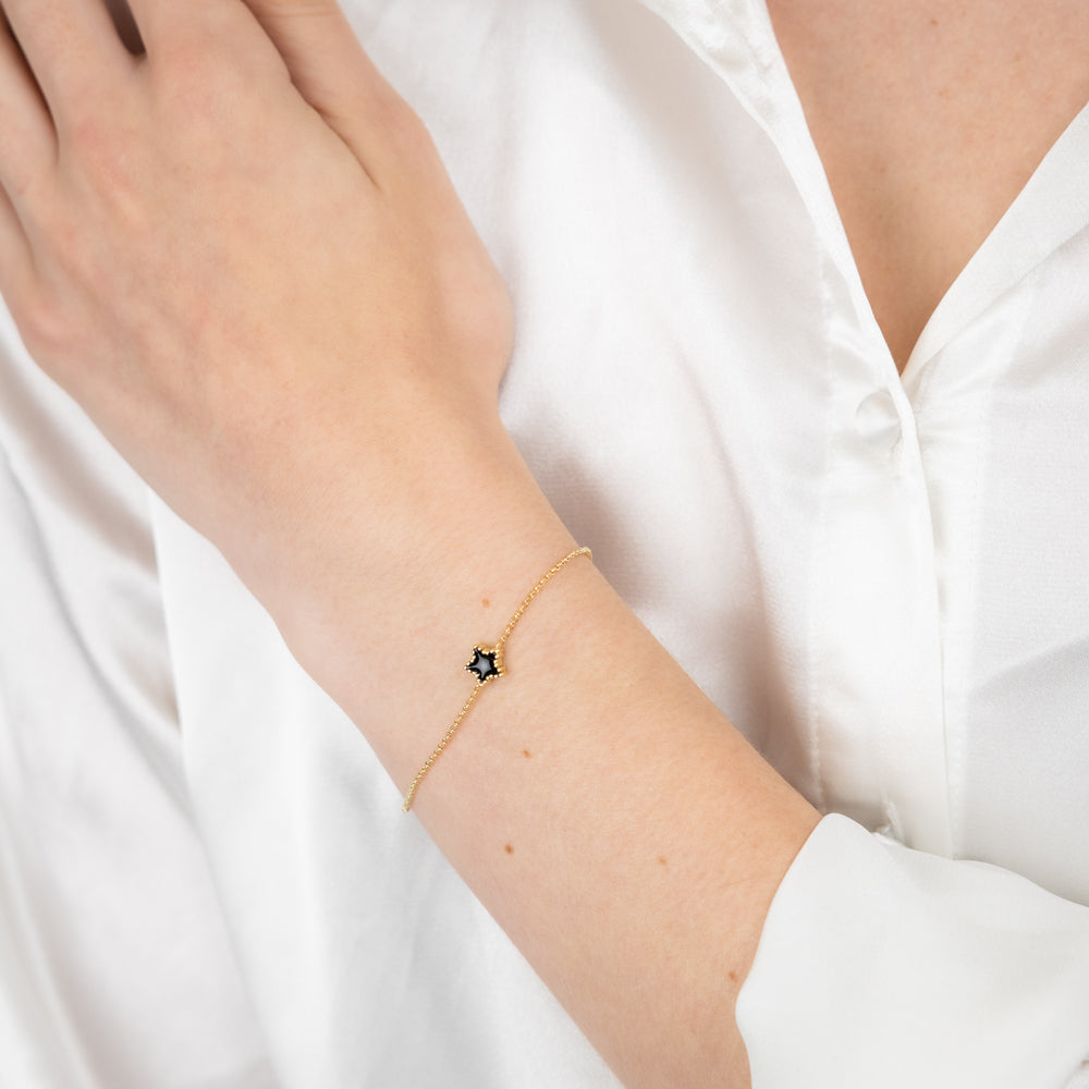 Sterling Silver Gold Plated Black Enamel Star 17+3cm Bracelet