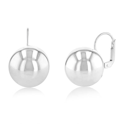 Sterling Silver Polished 16mm Ball Leverback  Earrings