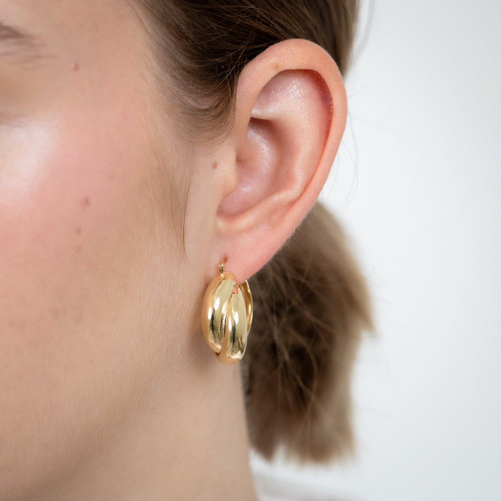 Sterling Silver Gold Plated Twisted Twin Hoop Earrings