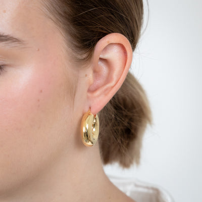 Sterling Silver Gold plated Polished Tube 10mm Hoop Earrings