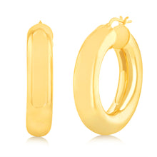 Load image into Gallery viewer, Sterling Silver Gold Plated Polished Tube 20mm Hoop Earrings