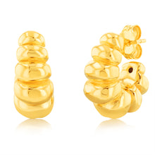 Load image into Gallery viewer, Sterling Silver Gold Plated Ribbed J Shaped 3/4th Hoop Earrings