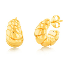 Load image into Gallery viewer, Sterling Silver Gold Plated Ribbed 3/4th Hoop Earrings