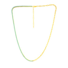 Load image into Gallery viewer, Sterling Silver Gold Plated Greenish Blue Zirconia Paperclip 45.7cm Chain
