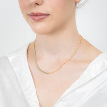 Load image into Gallery viewer, Sterling Silver Gold Plated Greenish Blue Zirconia Paperclip 45.7cm Chain