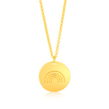 Load image into Gallery viewer, Sterling Silver Gold Plated Engraved Rainbow On Round Disc Pendant On 45cm Chain