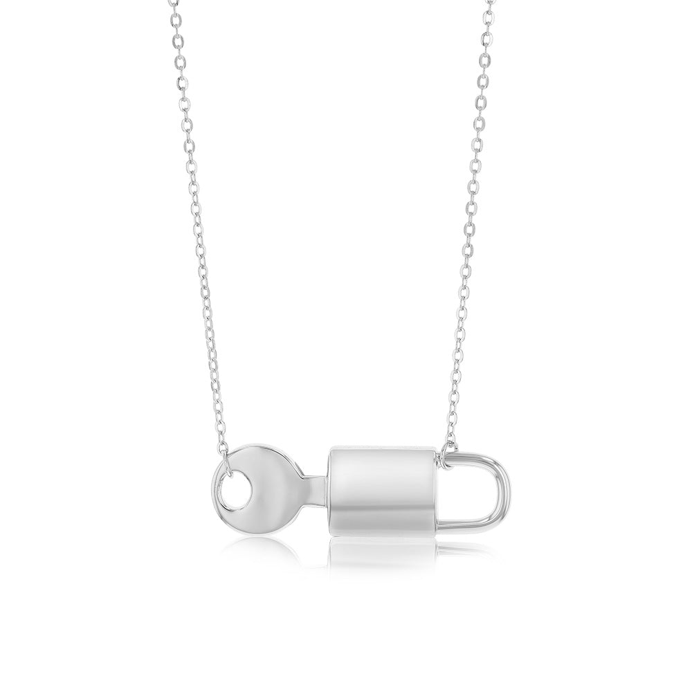 Sterling Silver Key And Lock Pendant On 40+5cm Chain