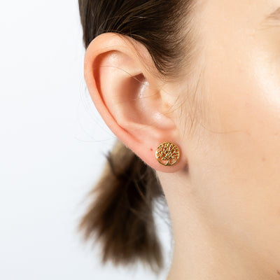 Sterling Silver Rose Gold Plated Tree Of Life Stud Earrings
