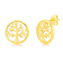 Load image into Gallery viewer, Sterling Silver Gold Plated Tree Of Life Stud Earrings