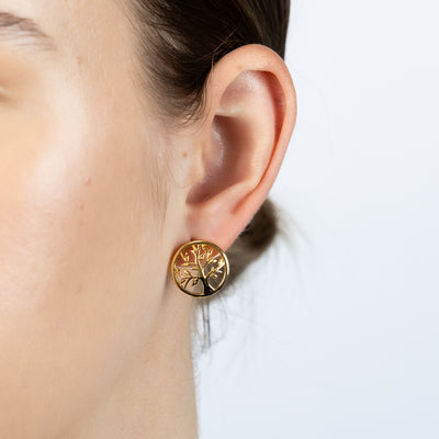 Sterling Silver Gold Plated Tree Of Life Stud Earrings