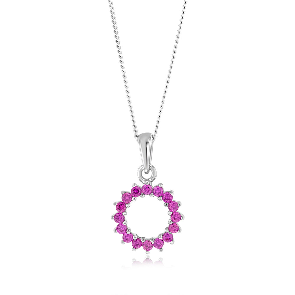 Sterling Silver Red Created Spinel Circle Of Life Pendnt