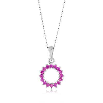 Sterling Silver Red Created Spinel Circle Of Life Pendnt