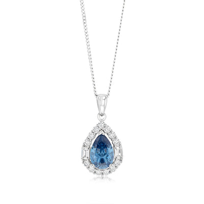Sterling Silver White And Sapphire Cubic Zirconia Pear Shaped Pendant