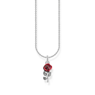 Thomas Sabo Sterling Silver Basic Red Rose Pendant On Chain