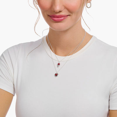 Thomas Sabo Sterling Silver Basic Red Rose Pendant On Chain