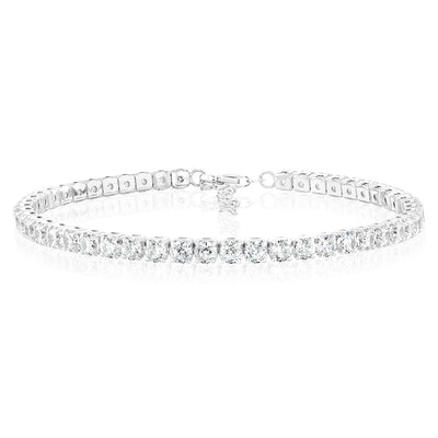 Sterling Silver Rhodium Plated White Round Cubic Zirconia 16.5+3cm Tennis Bracelet