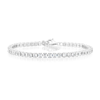 Sterling Silver Rhodium Plated White Baguette Zirconia 16.5+3cm Tennis Bracelet