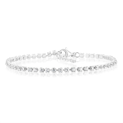 Sterling Silver Rhodium Plated White Round Zirconia 16.5+3cm Tennis Bracelet