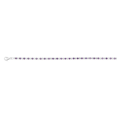 Sterling Silver Rhodium Plated White And Amethyst Round Zirconia 16.5+3cm Tennis Bracelet