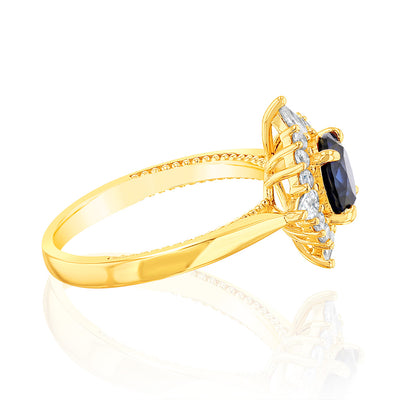 Sterling Silver Gold Plated Created Sapphire And White Zirconia Fancy Ring