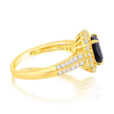 Sterling Silver Gold Plated Created Sapphire And White Zirconia Fancy Ring