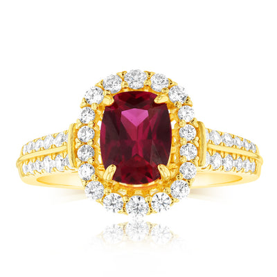 Sterling Silver Gold Plated Created Ruby And White Zirconia Fancy Ring