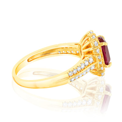Sterling Silver Gold Plated Created Ruby And White Zirconia Fancy Ring