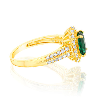 Sterling Silver Gold Plated Created Emerald And White Zirconia Fancy Ring