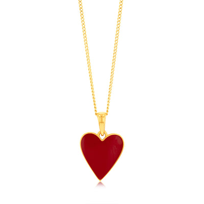Sterling Silver Gold Plated Red Enamel Heart Pendant