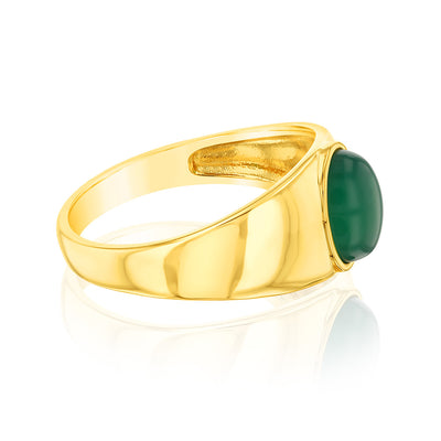 Sterling Silver Gold Plated Oval Created Green Agate Ring