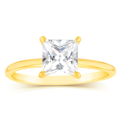 Sterling Silver Gold Plated Princess Cut White Zirconia Ring