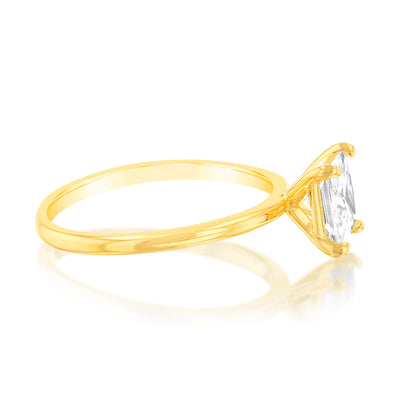 Sterling Silver Gold Plated Princess Cut White Zirconia Ring