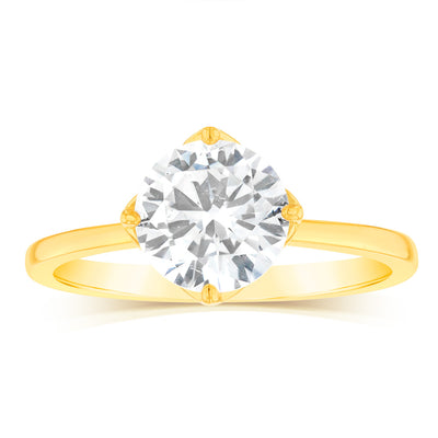 Sterling Silver Gold Plated Brilliant Cut White Zirconia Ring